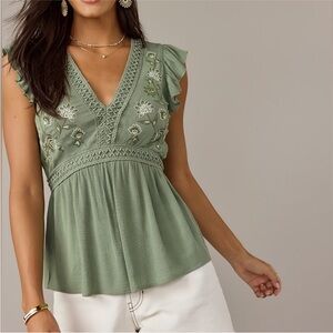 Francesca's Collections Sage Embroidered Blouse